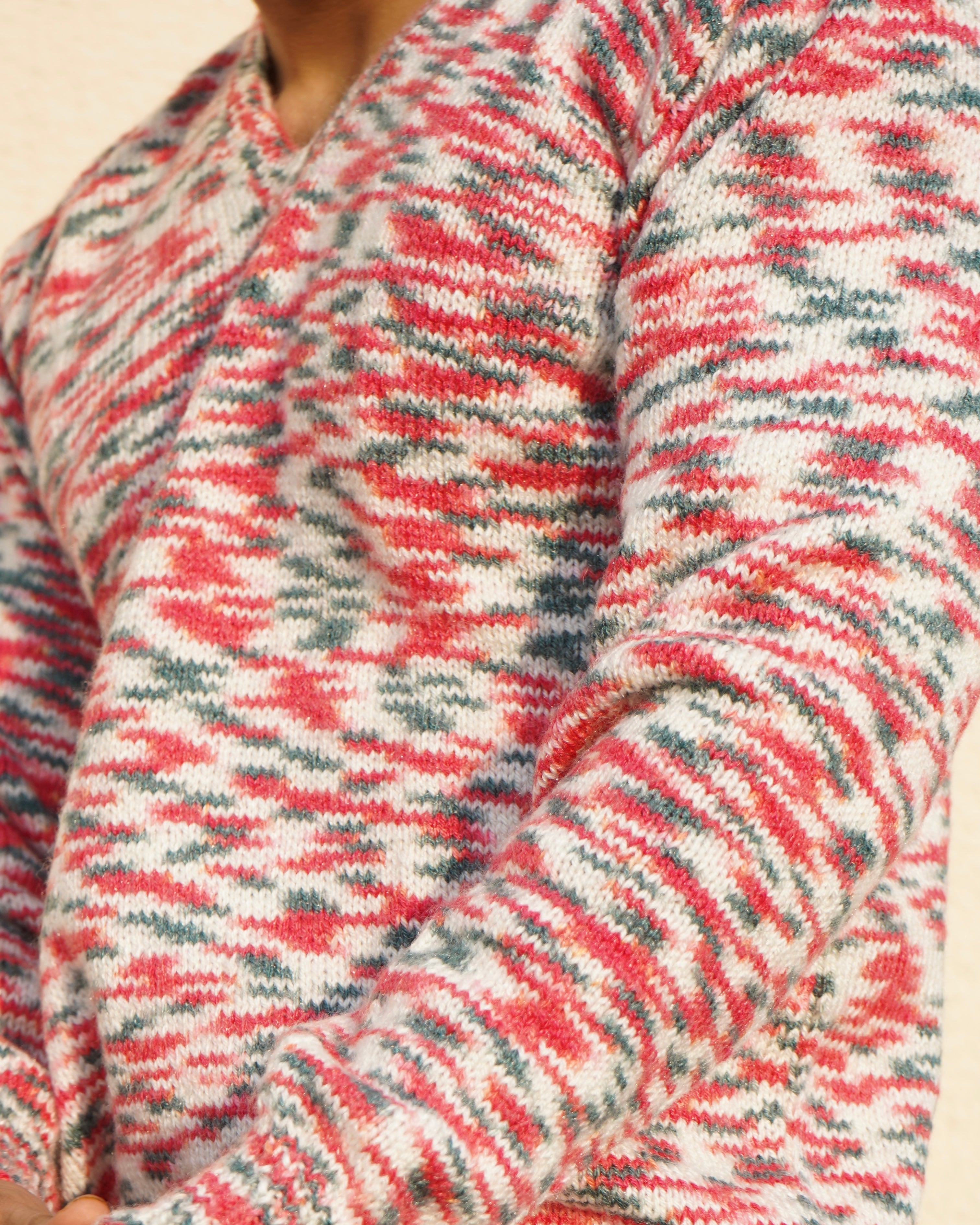 Contrast Knit V-Neck Sweater